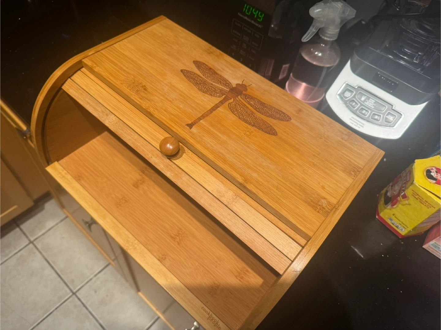 Bamboo Bread Box with Dragonfly Design