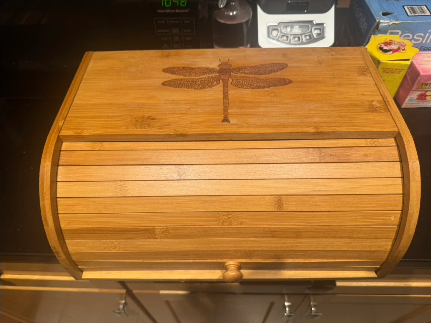 Bamboo Bread Box with Dragonfly Design - photo 3