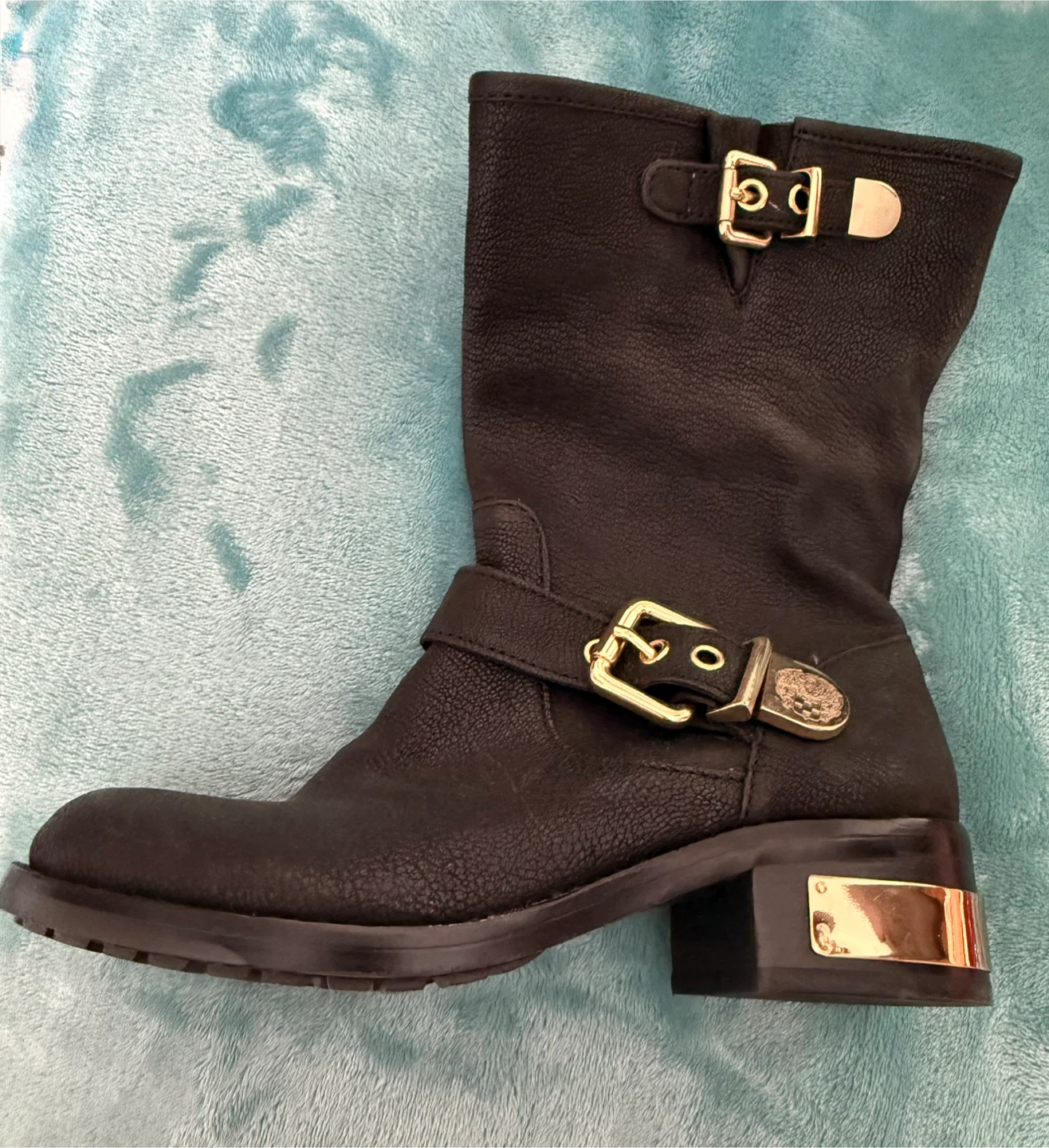 Vince Camuto Black Leather Buckle Boots