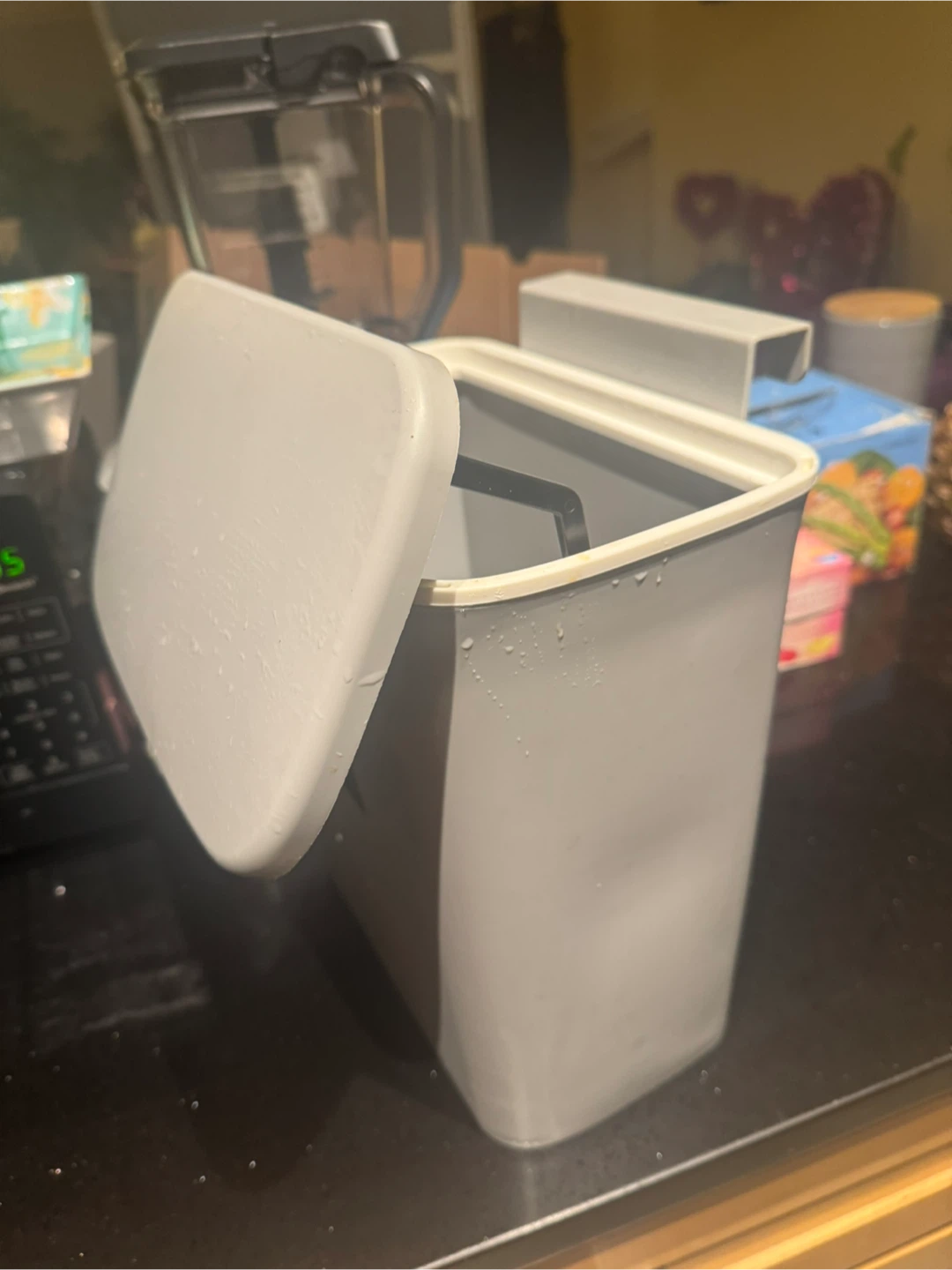 Grey Hanging Kitchen Compost Bin with Lid