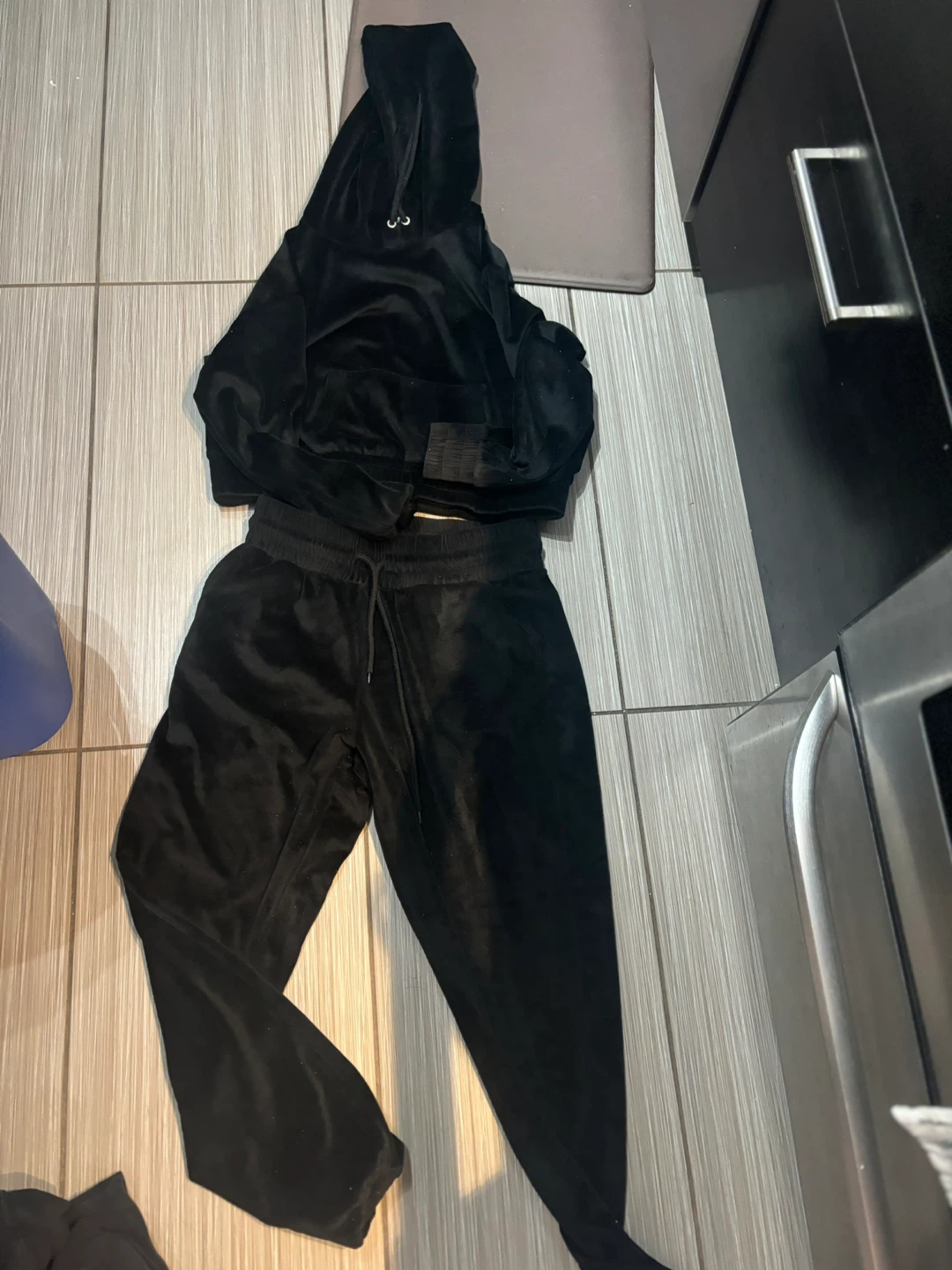 Black Velour Tracksuit Set
