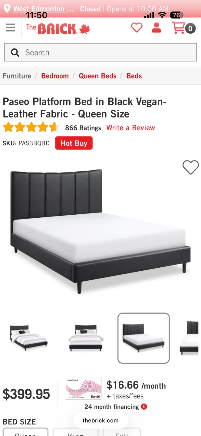 Paseo Platform Bed in Black Vegan-Leather - Queen Size