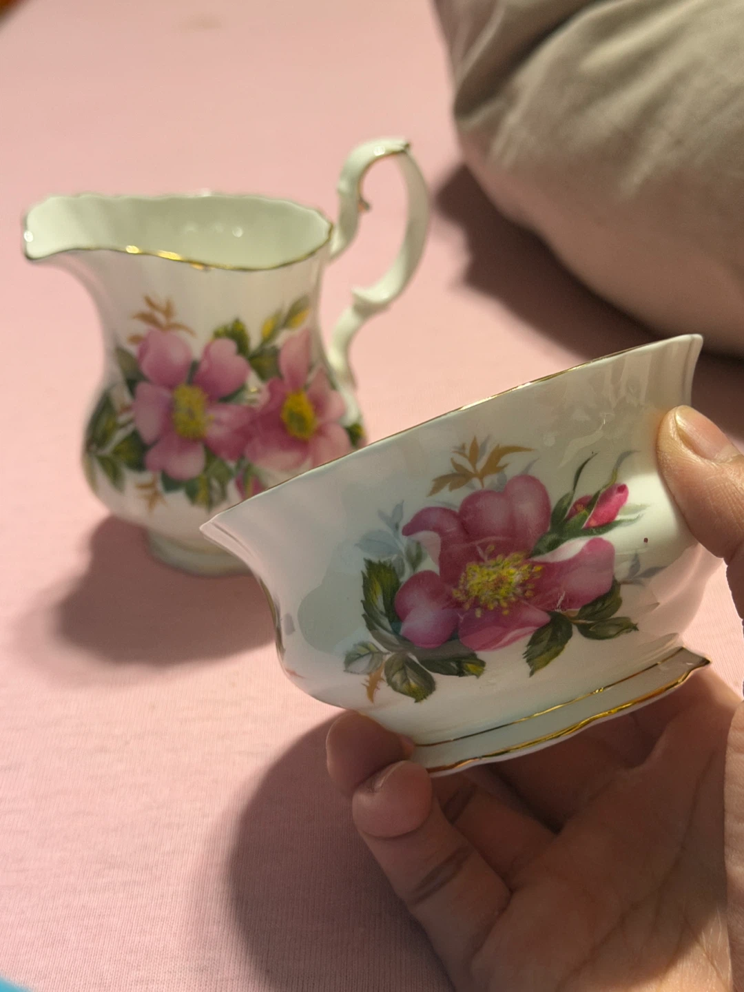 Rare ROYAL ALBERT Vintage Creamer Sugar Bowl Set Floral Design