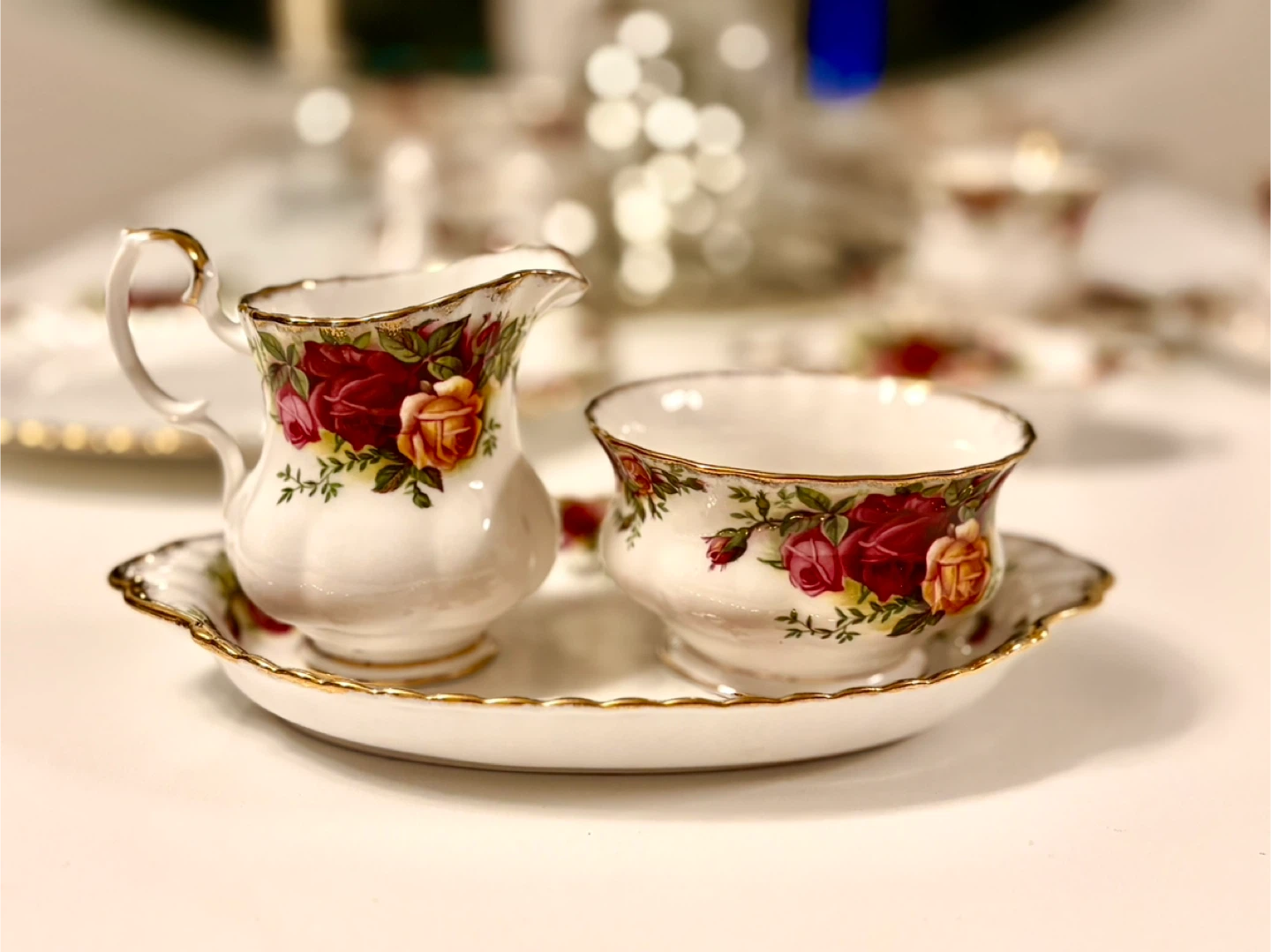 Royal Albert Old Country Roses Creamer, Sugar Bowl & Tray Set