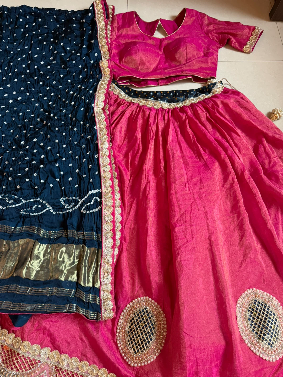 Pink and Blue Lehenga Choli Set with Dupatta - photo 3