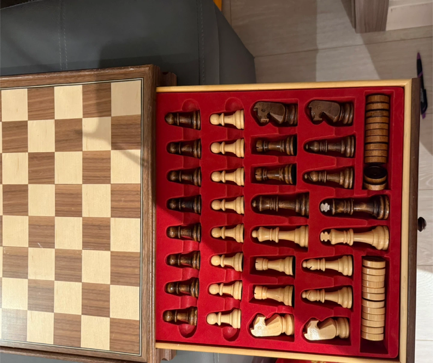Wooden Chess Set with Storage Drawer - photo 2