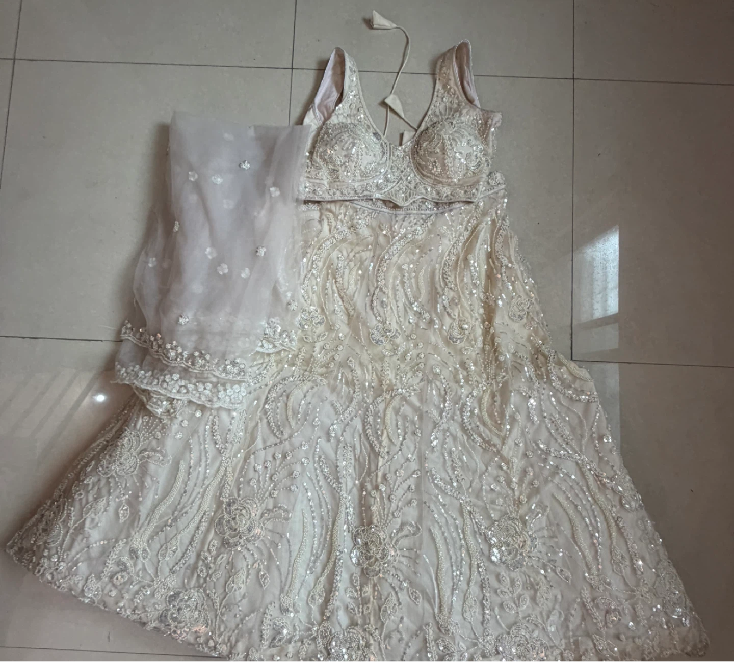White Sequin Embellished Lehenga Choli with Dupatta