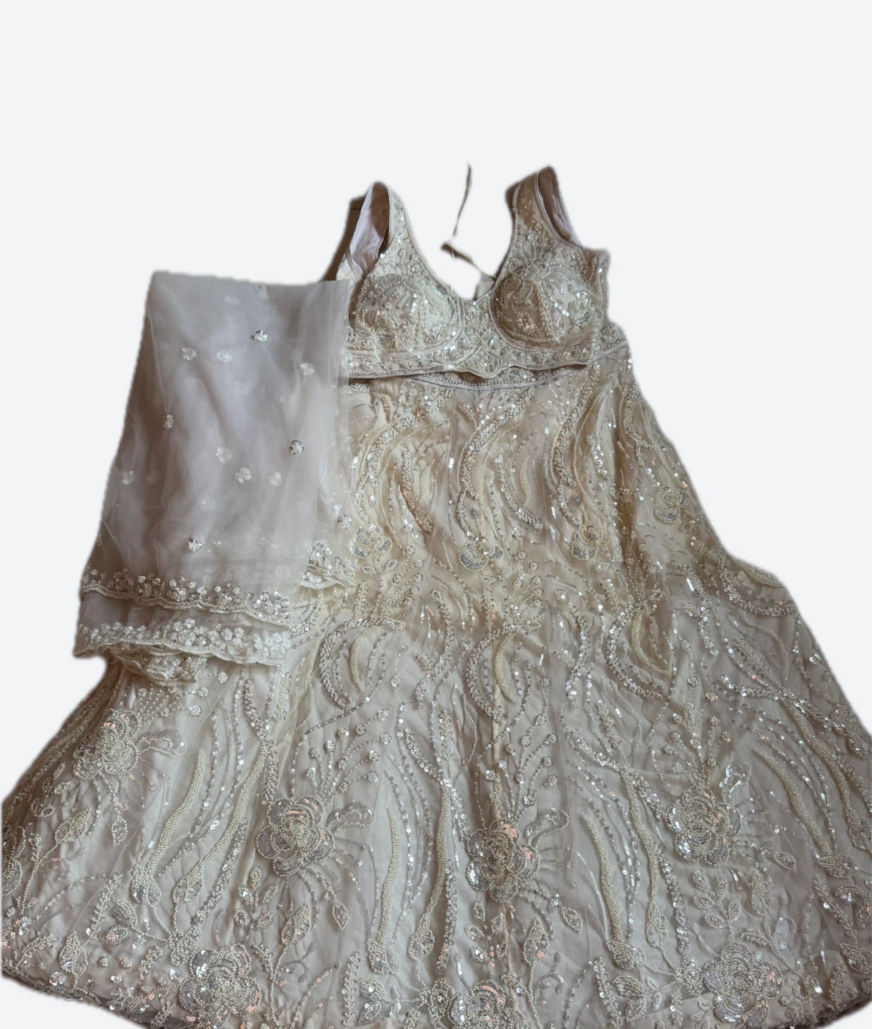 White Sequin Embellished Lehenga Choli with Dupatta - photo 3