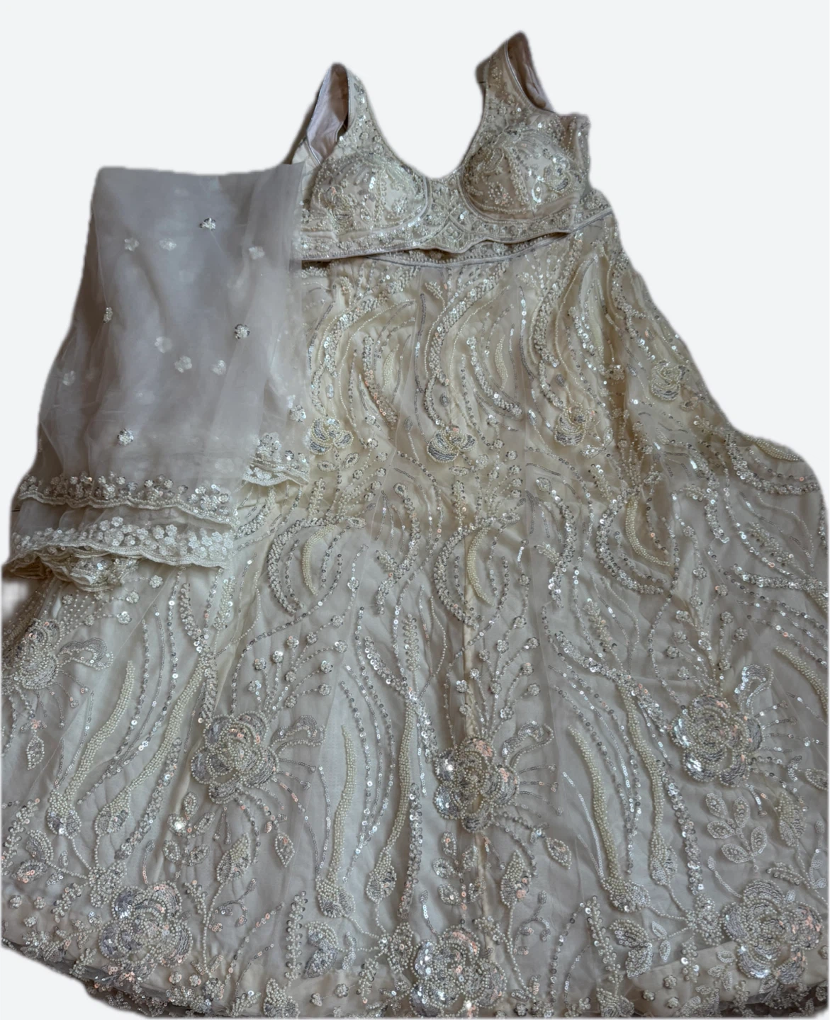 White Sequin Embellished Lehenga Choli with Dupatta - photo 2