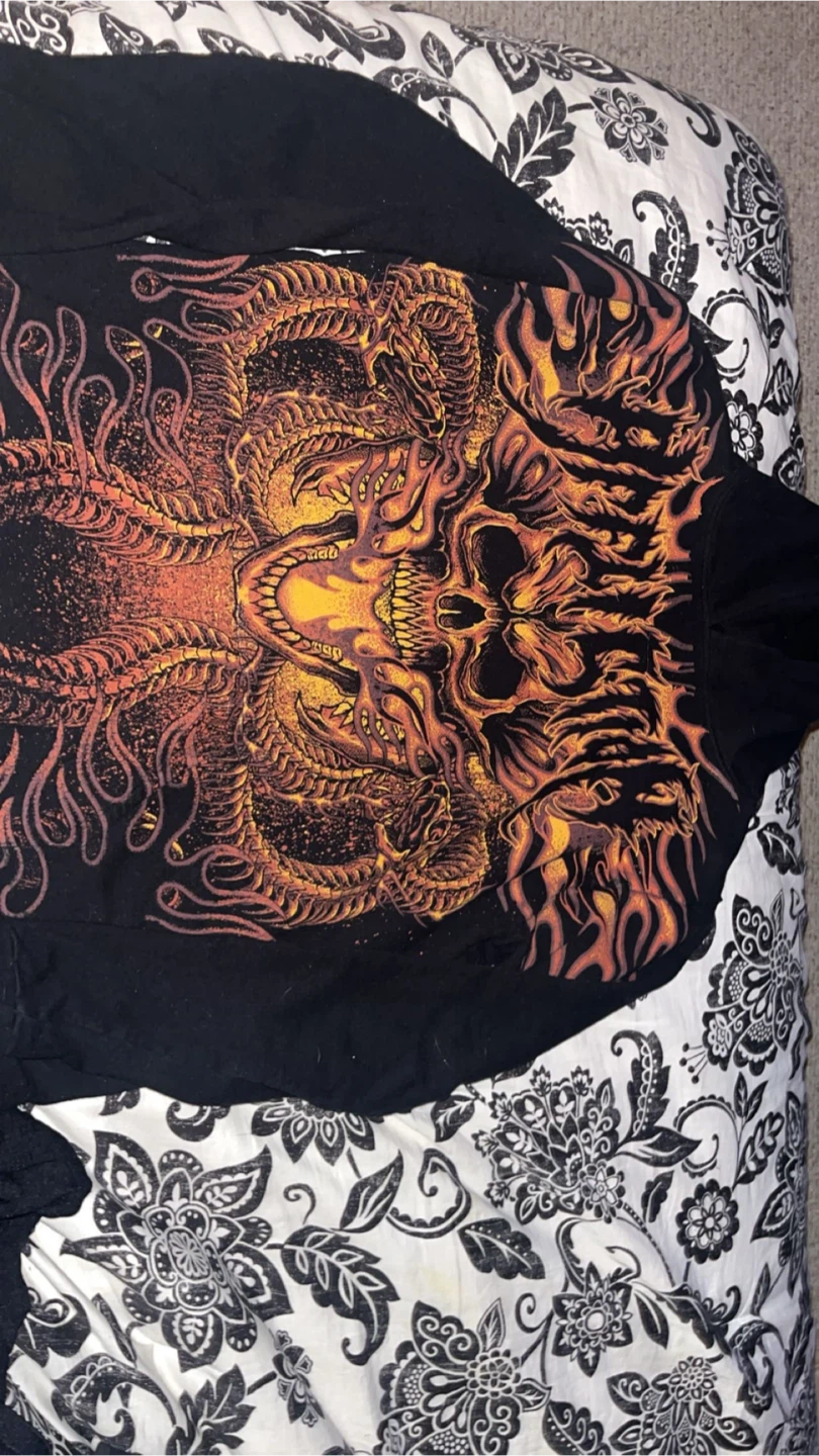 Affliction Black Hoodie Skull Flame Graphic Size L