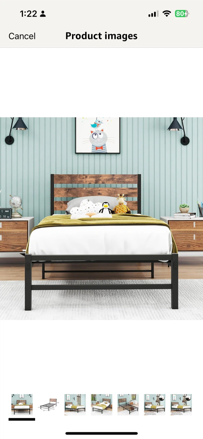 Metal Platform Bed Frame with Wood Headboard