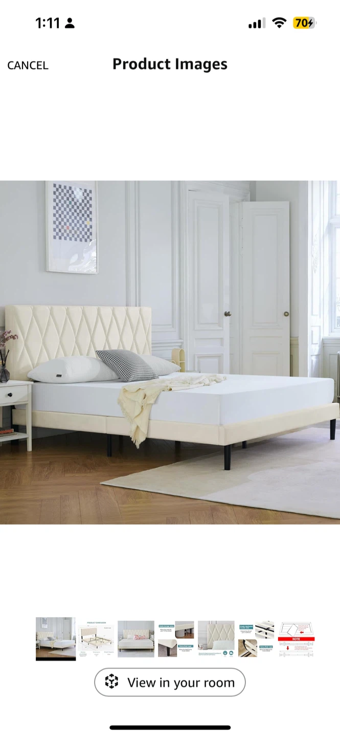 Cream Velvet Diamond Tufted Headboard Bed Frame
