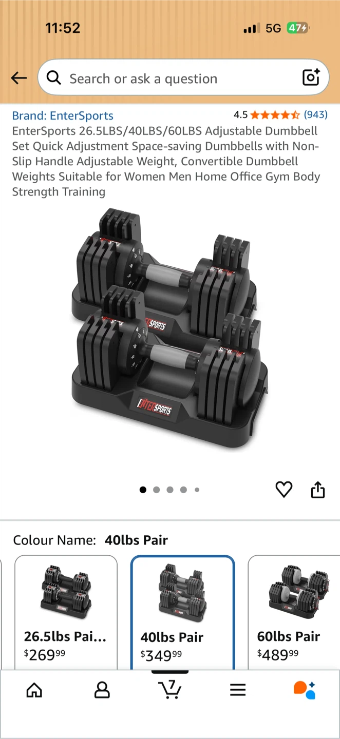 EnterSports 40lbs Adjustable Dumbbell Pair