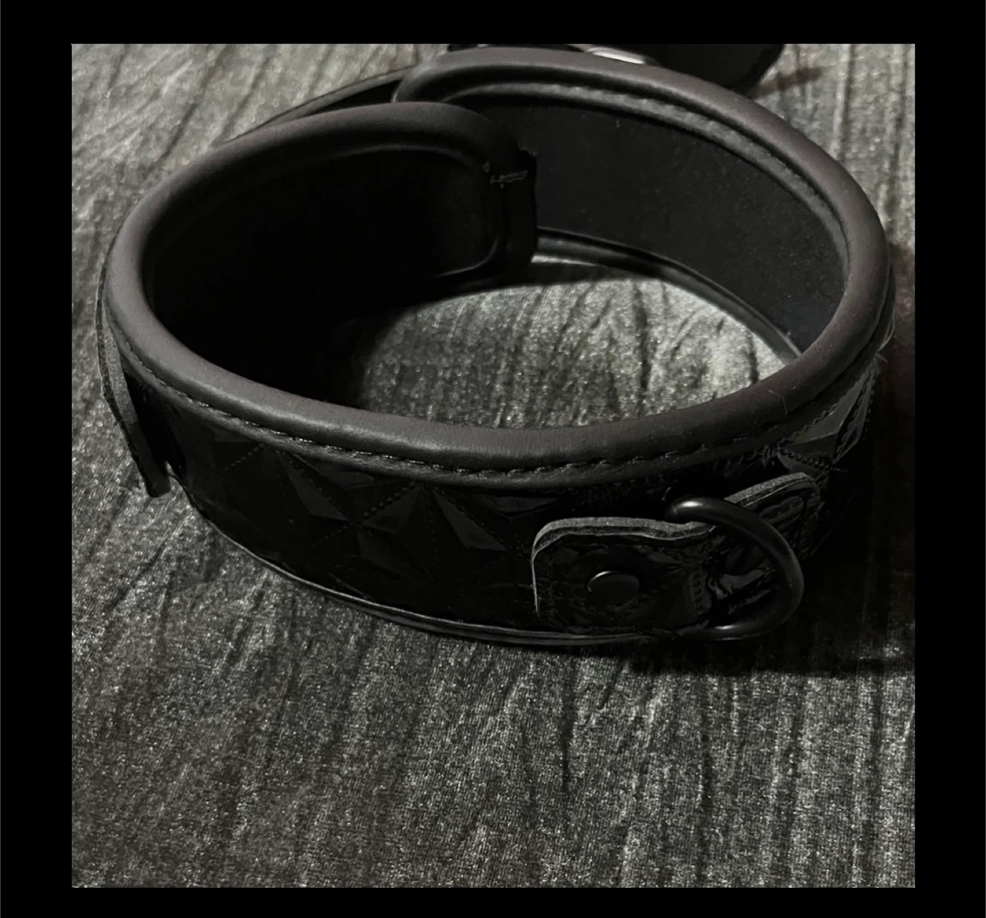 Black Quilted Patent Leather dog Collar