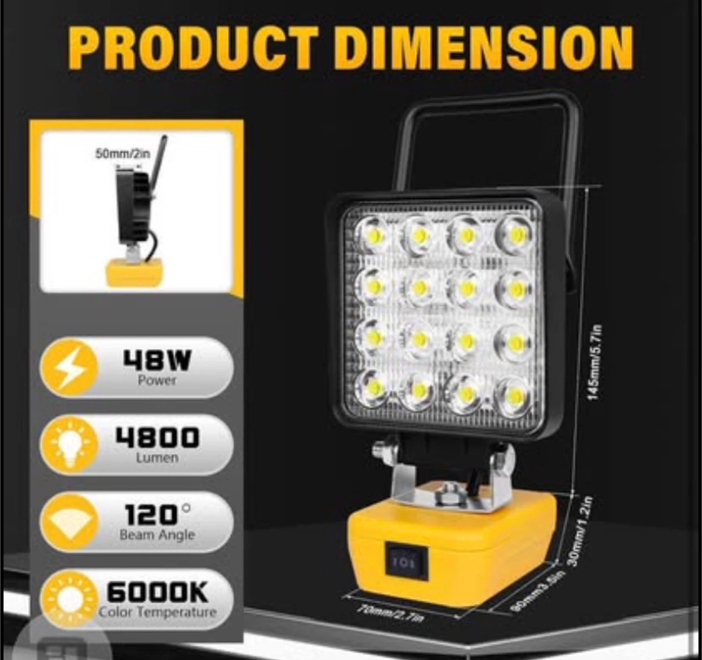 RIGIDON Cordless LED Work Light for Dewalt 18/20V Battery - photo 3