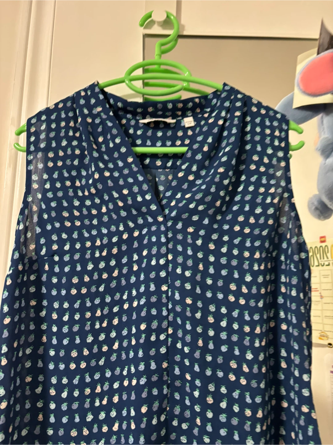Navy Blue Sleeveless Top with Fruit Print