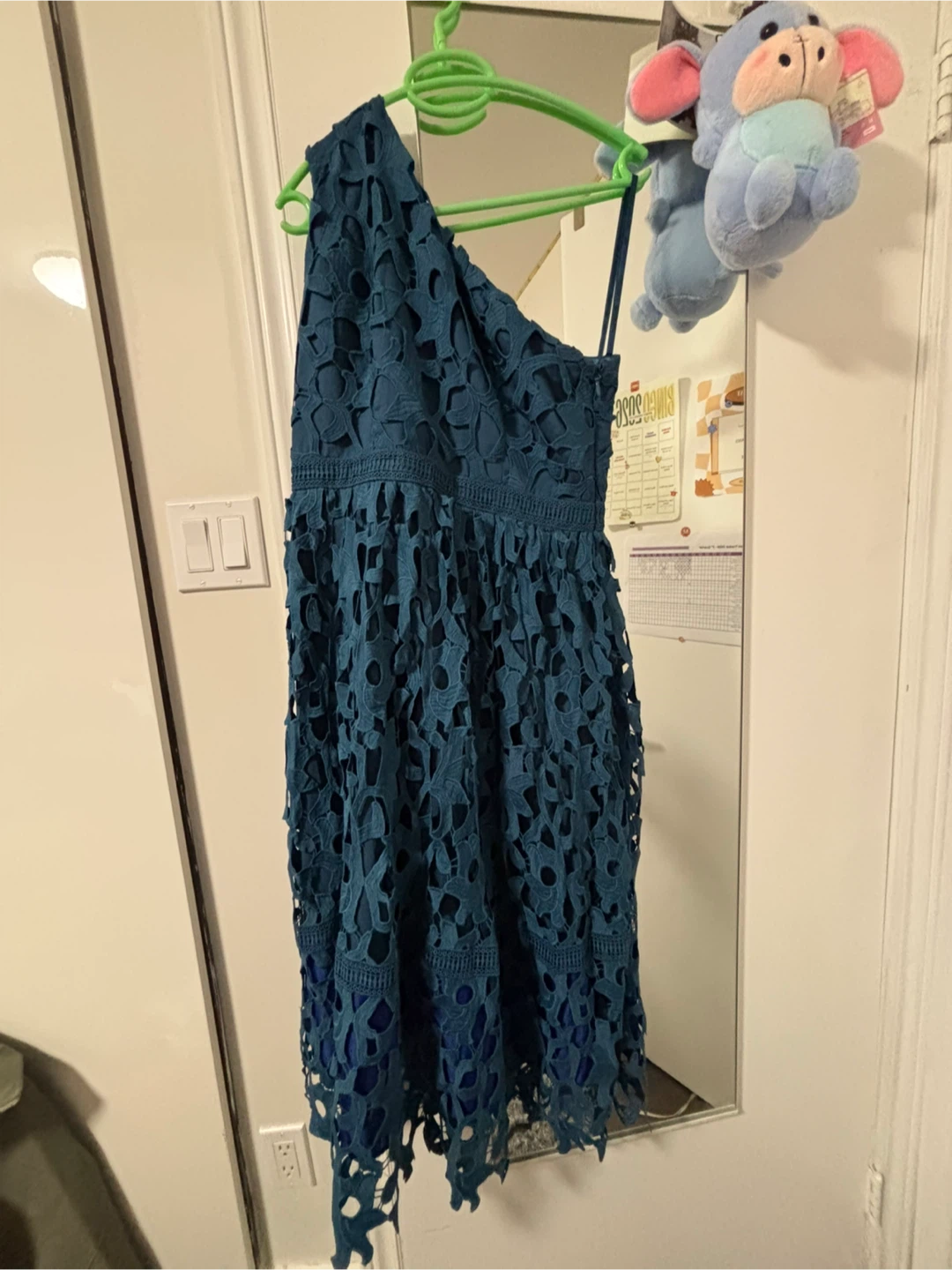Teal One-Shoulder Lace Dress