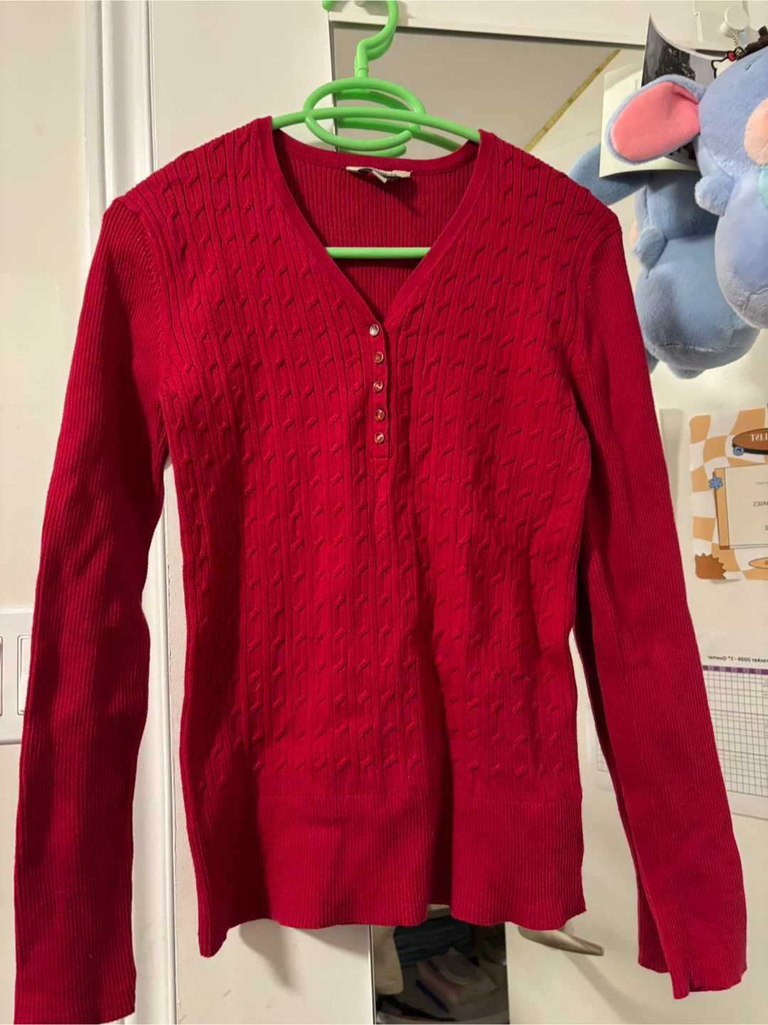 Red Cable Knit V-Neck Sweater