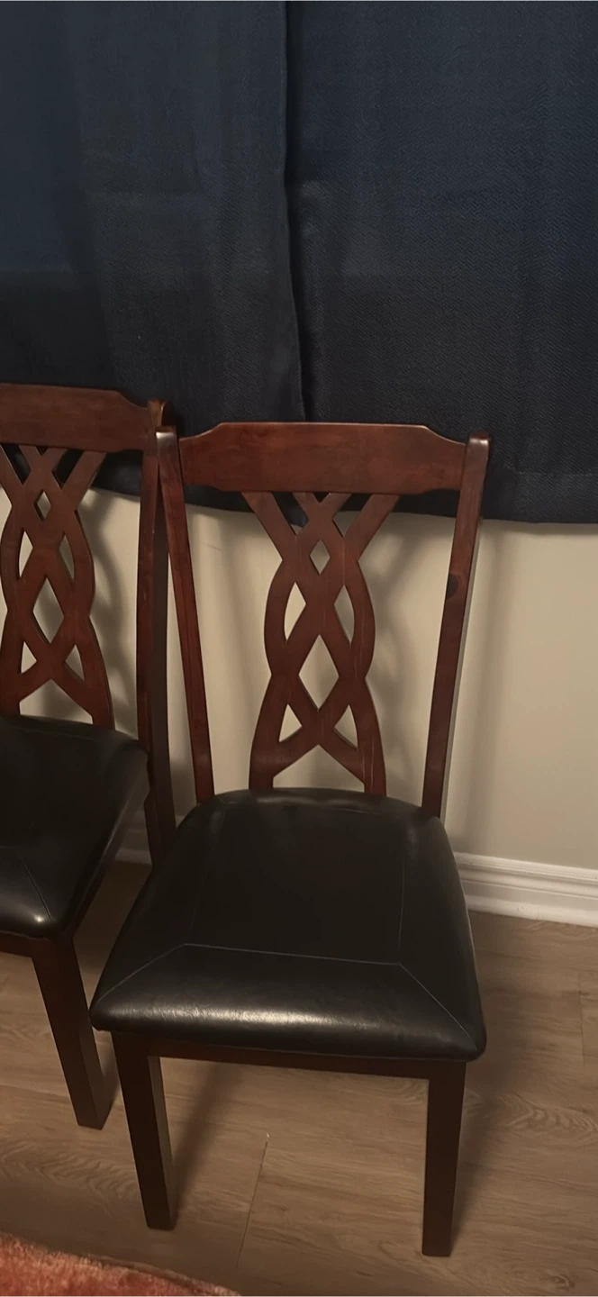 Wooden Dining Chairs with Dark Cushions (Set of 4)