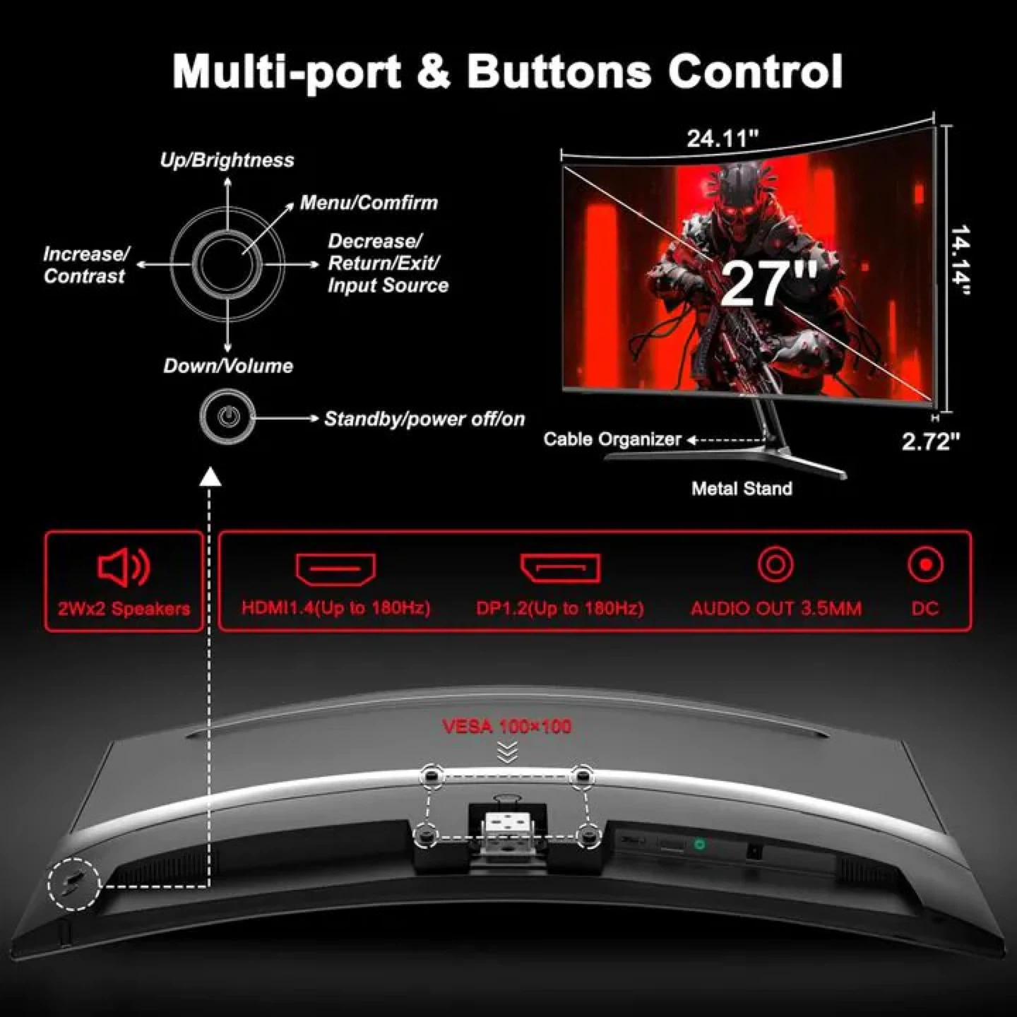 SANSUI 27" 180Hz 1ms Curved Gaming Monitor - photo 2