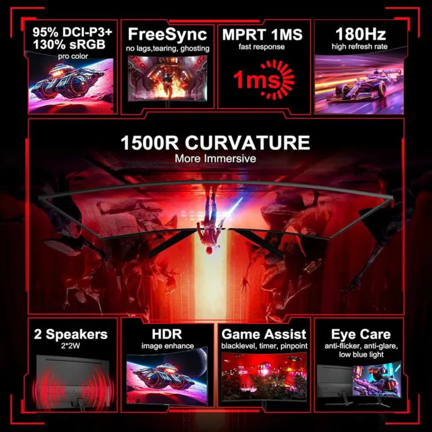 SANSUI 27" 180Hz 1ms Curved Gaming Monitor - photo 4