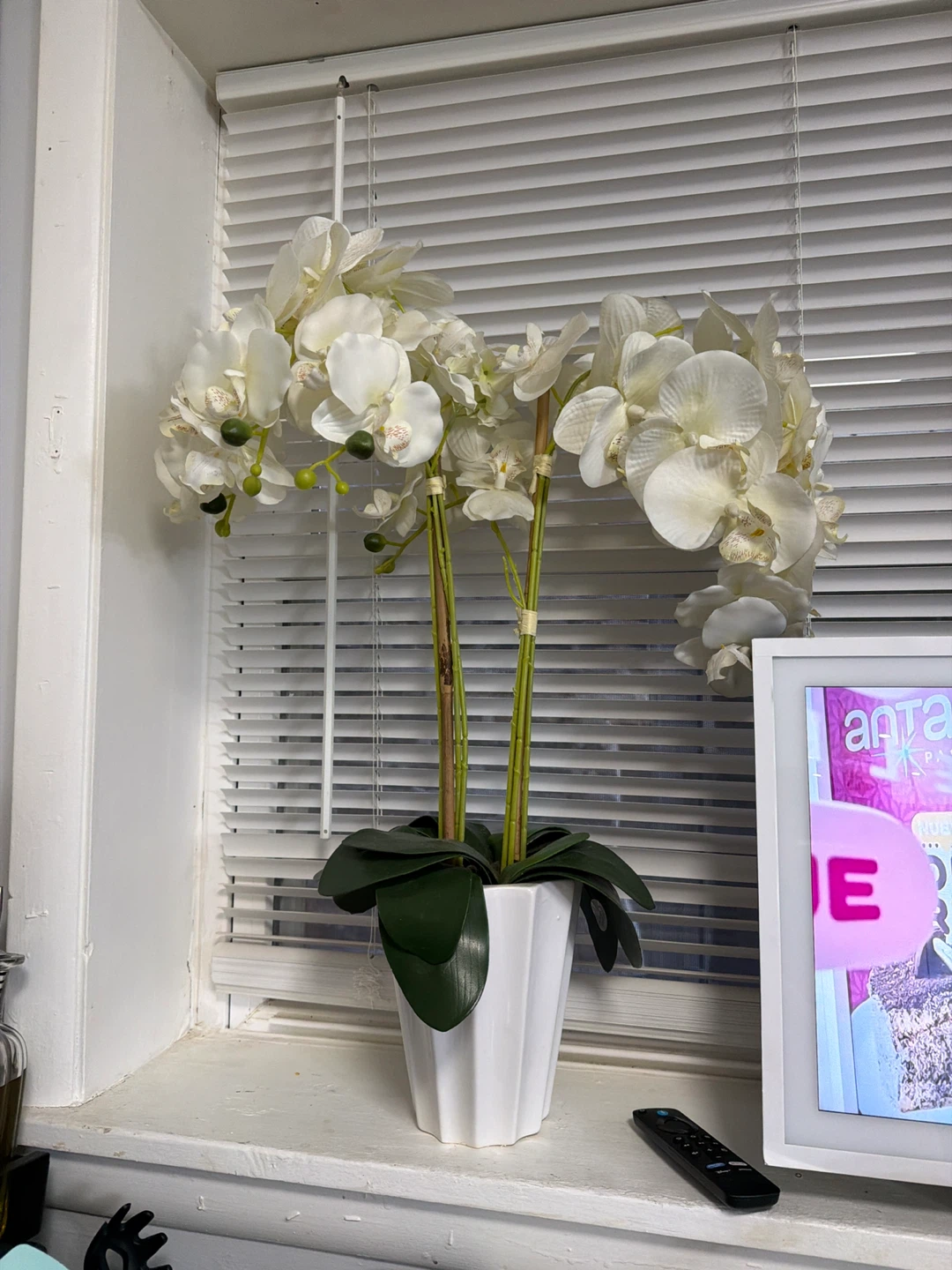 Artificial White Orchid Plant in White Pot