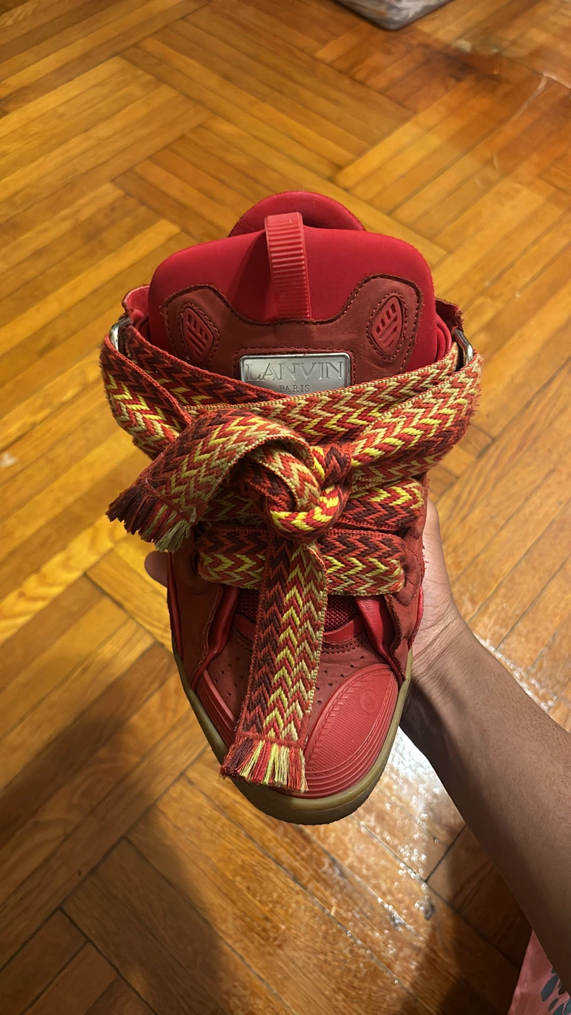 Lanvin Red Leather High Top Sneakers