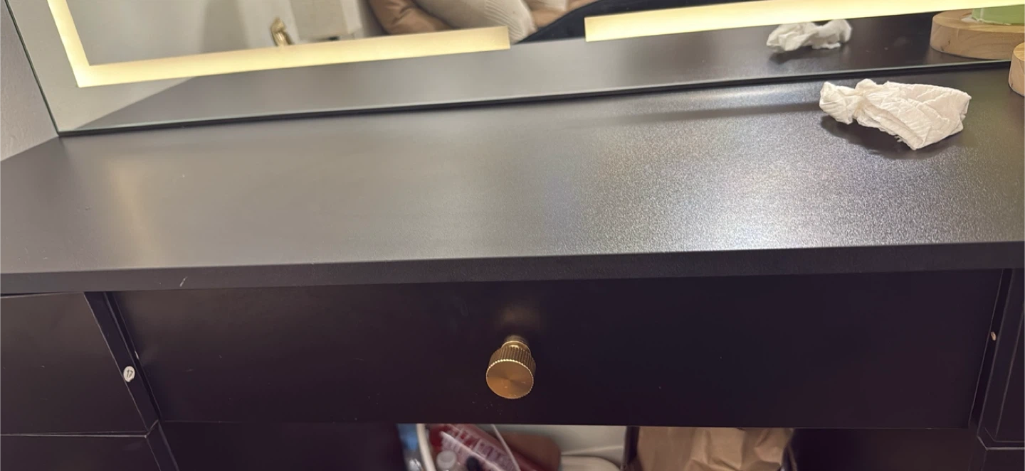Black Vanity Desk with LED Mirror and Chair - photo 3