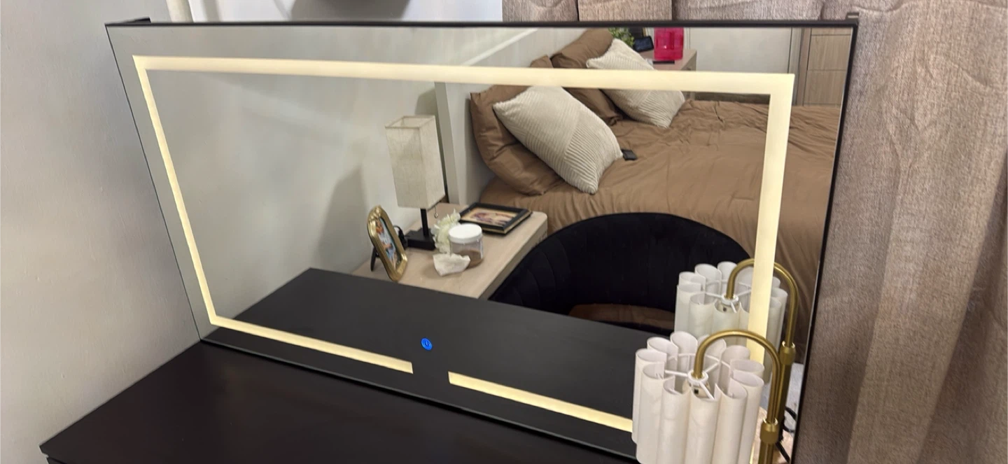 Black Vanity Desk with LED Mirror and Chair - photo 5
