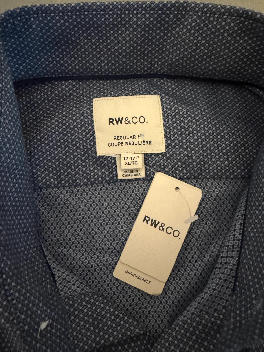Brand New RW & CO. Men's Blue Patterned Dress Shirt - XL/TG - photo 3