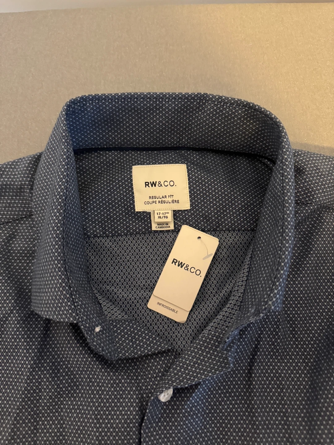 Brand New RW & CO. Men's Blue Patterned Dress Shirt - XL/TG