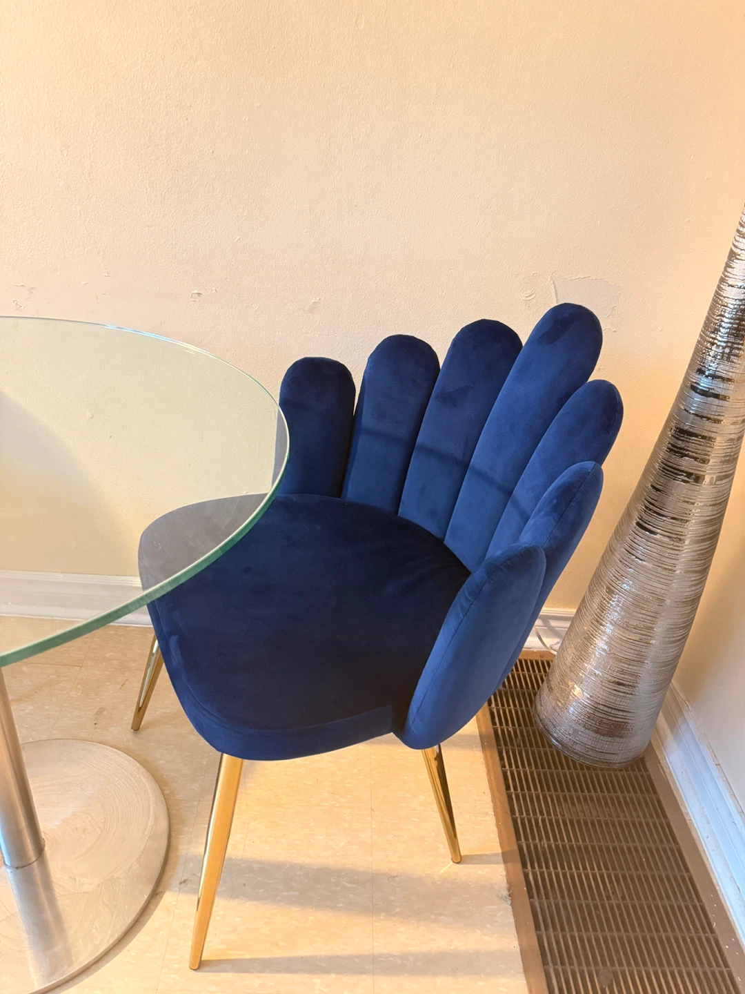 Oval Glass Top Dining Table with Blue Velvet Chairs - photo 2