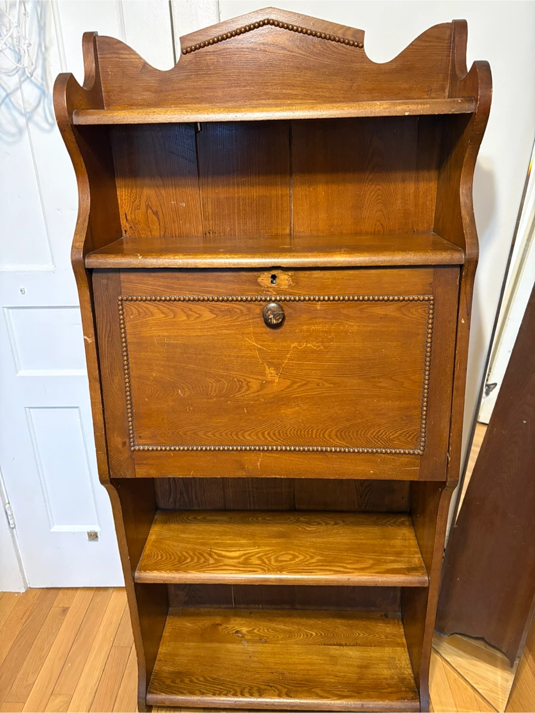 Vintage late Victorian Wooden Secretary Desk with Shelves