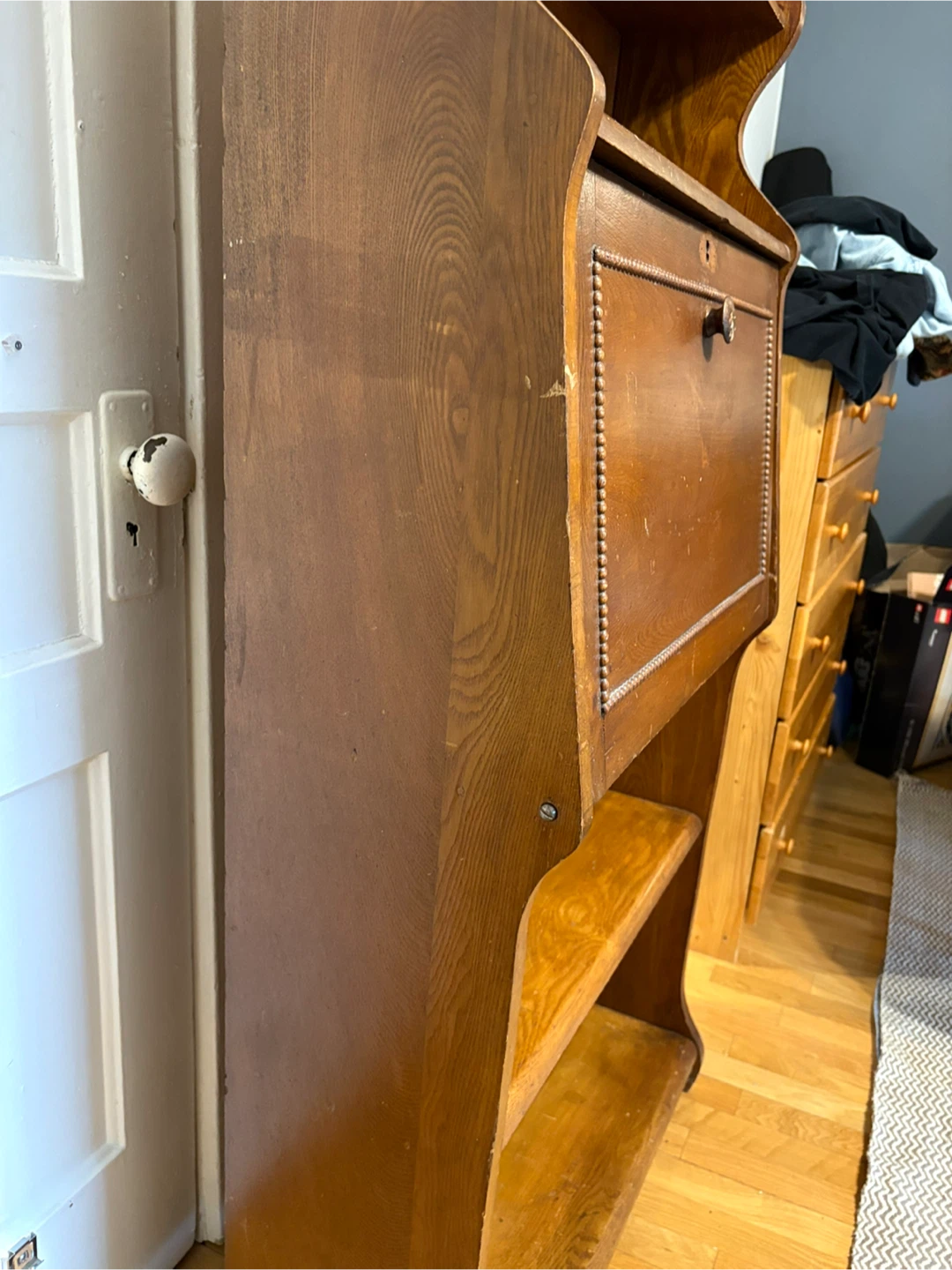 Vintage late Victorian Wooden Secretary Desk with Shelves - photo 2