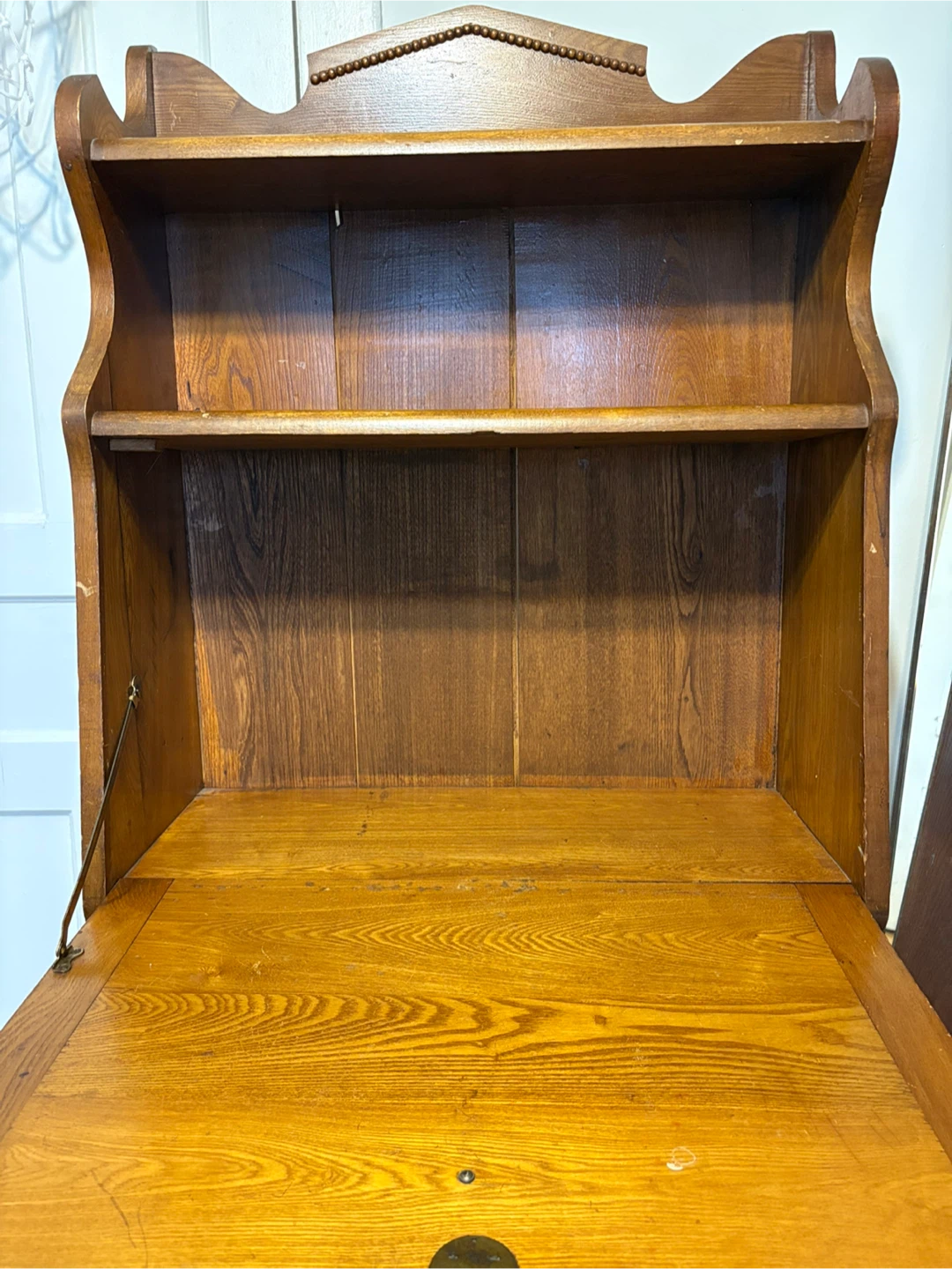 Vintage late Victorian Wooden Secretary Desk with Shelves - photo 3