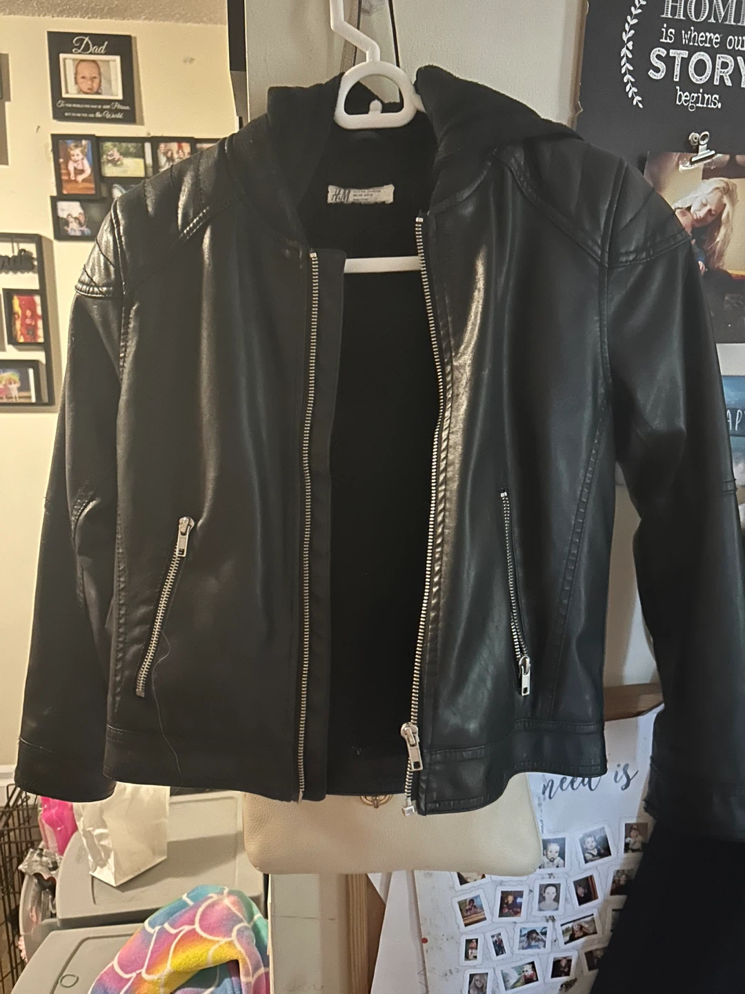 H&M Faux Leather Hooded Jacket