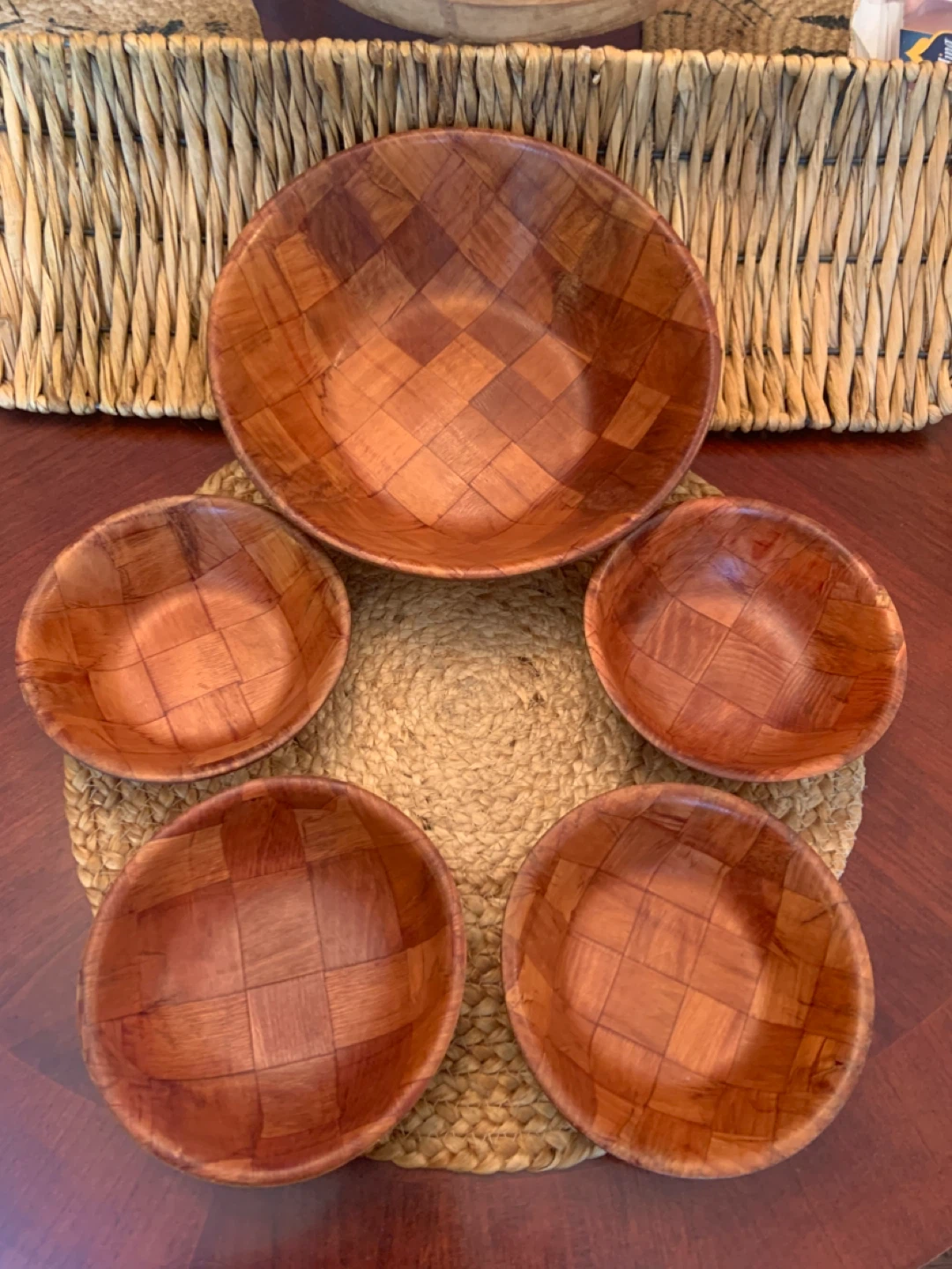 Set of 5 Wooden Salad Bowls