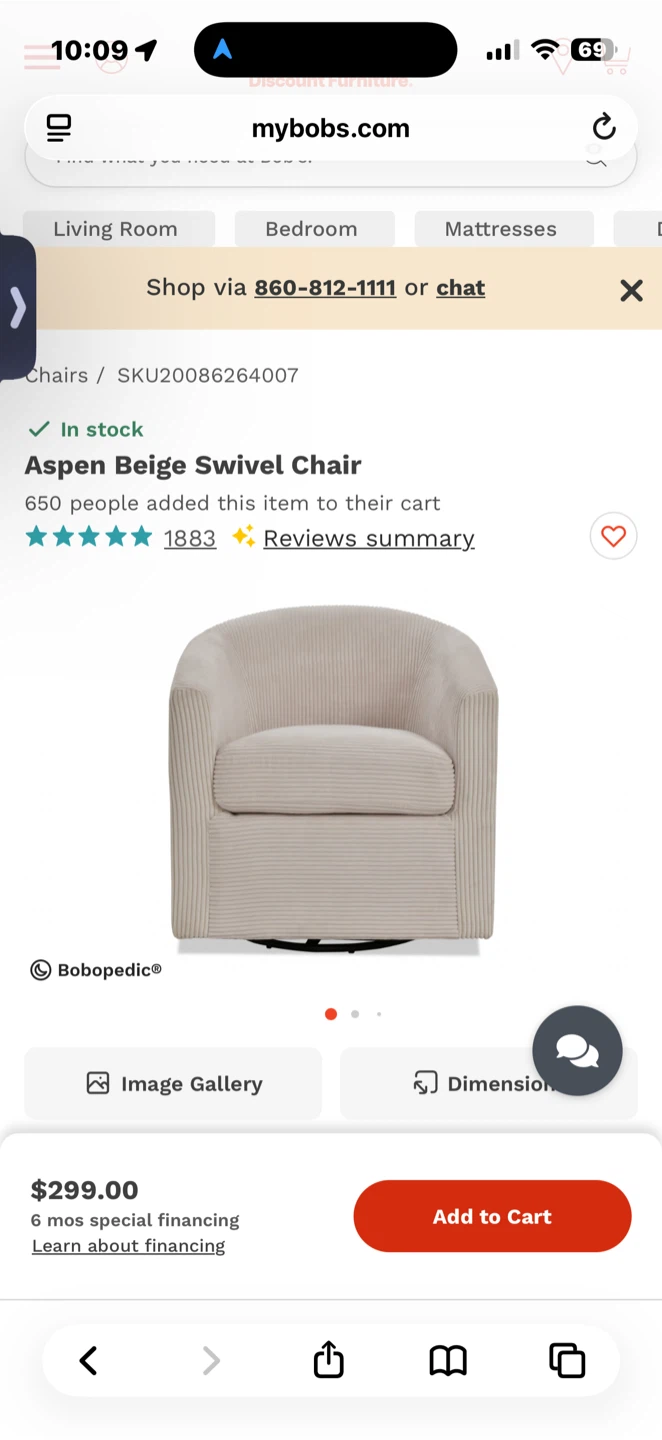Bob-O-Pedic Aspen Beige Swivel Chair