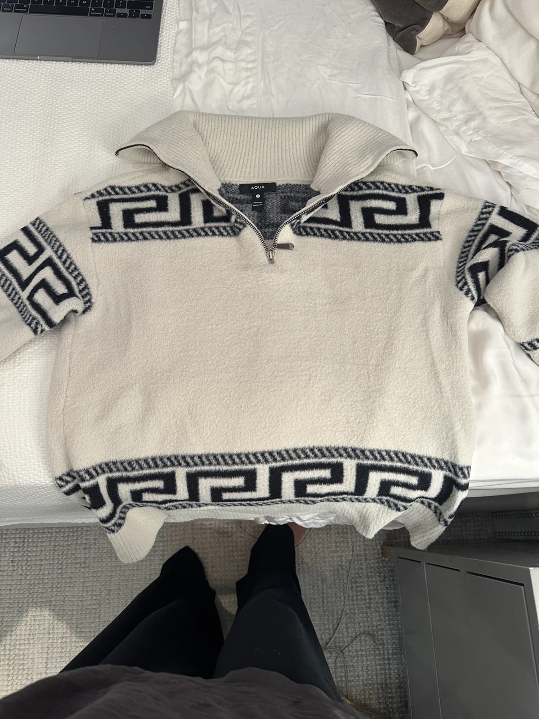 AQUA Half Zip Sweater Cream/Black - photo 2