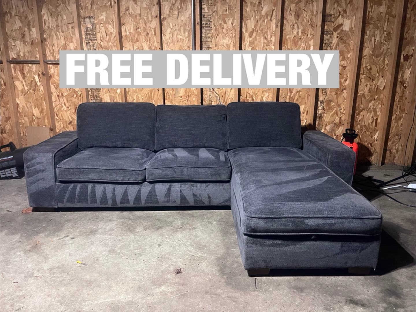 FREE DELIVERY - Gray Sectional Sofa W/Storage Chaise