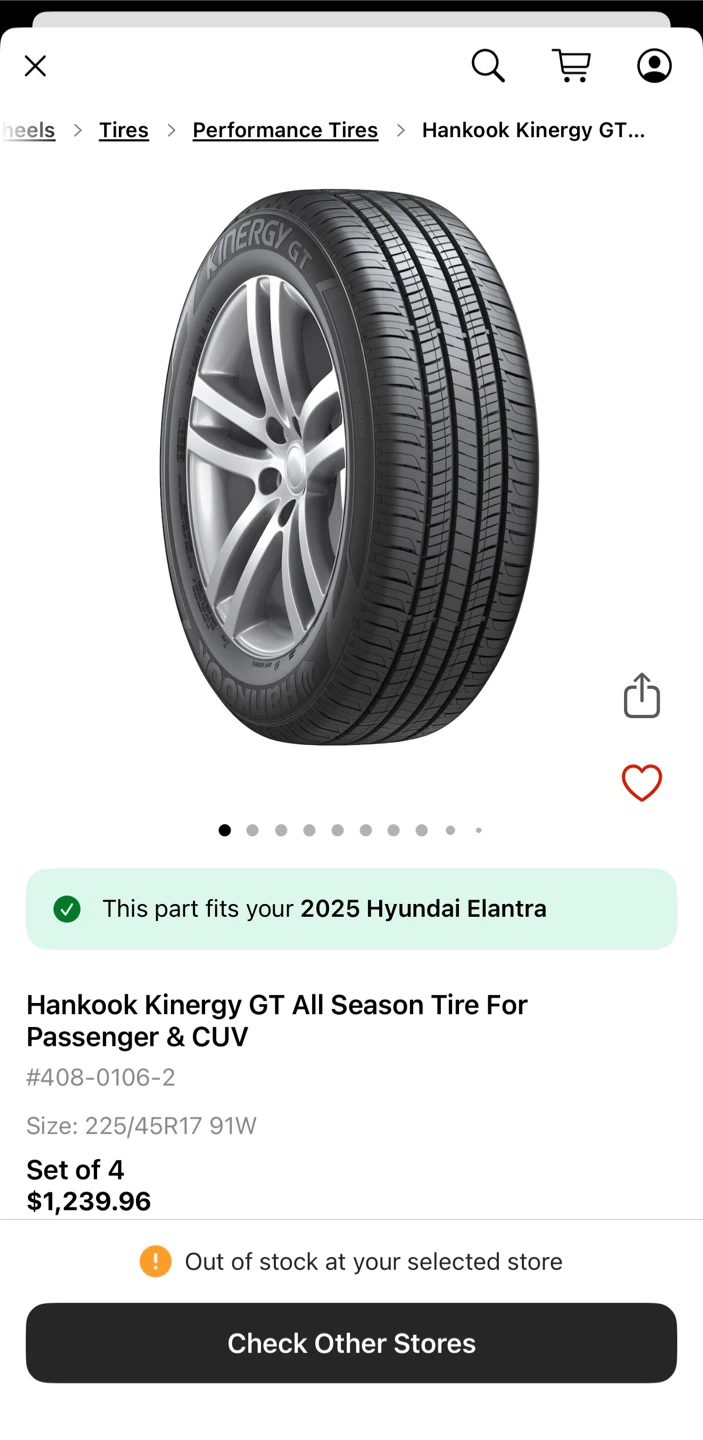 Hankook Kinergy GT All Season Tires - Set of 4