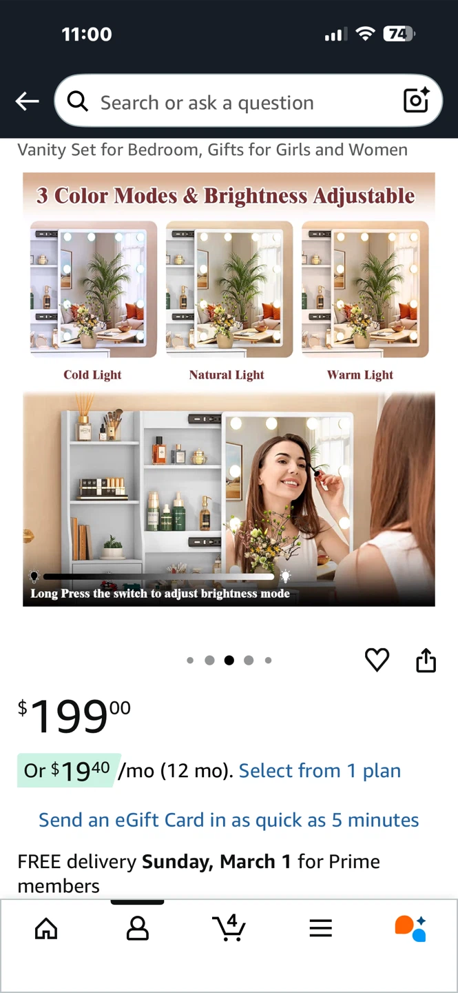Vanity Set with Lights and Stool