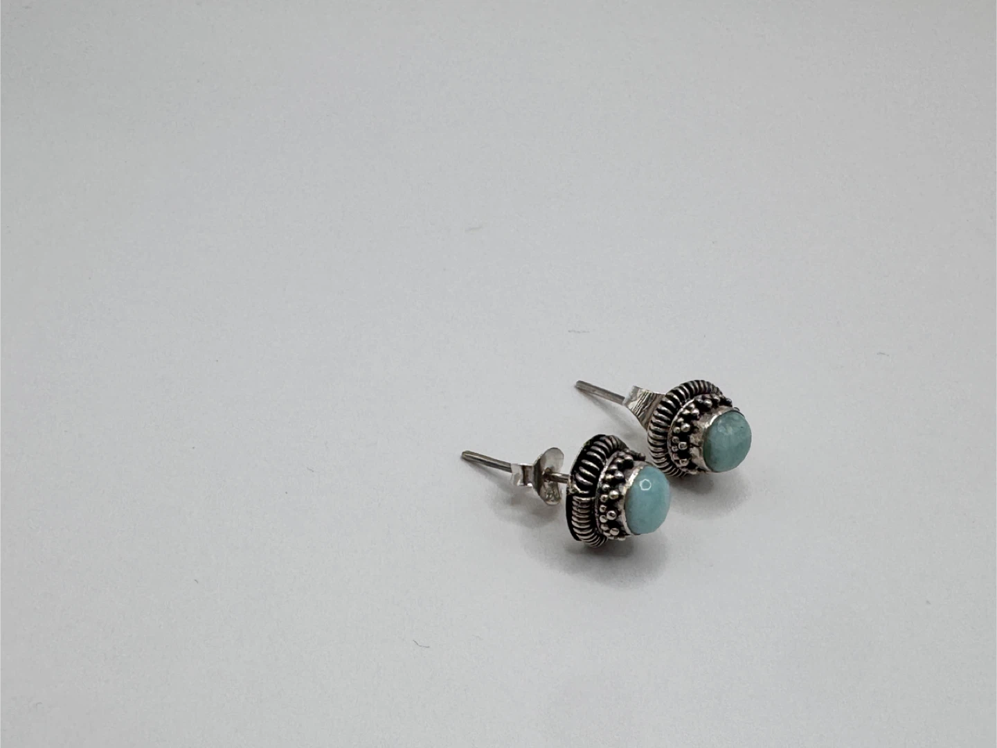 Light Blue Stone (Larimar) Stud Earrings with Silver 925 - photo 2
