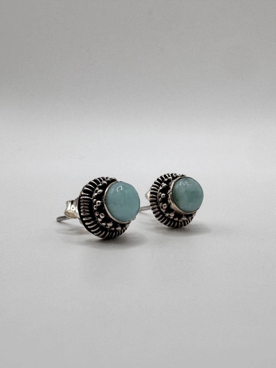 Light Blue Stone (Larimar) Stud Earrings with Silver 925