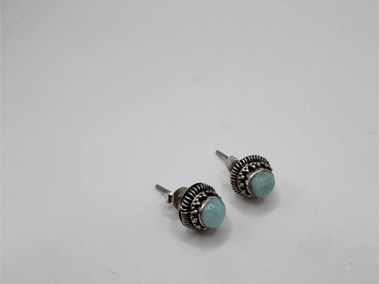 Light Blue Stone (Larimar) Stud Earrings with Silver 925 - photo 3