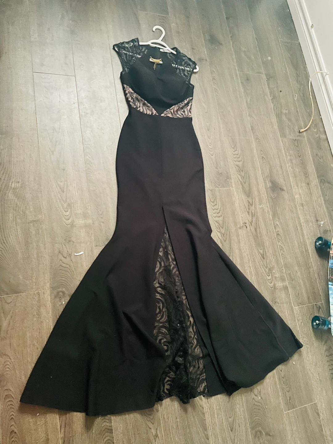 Black Lace Embellished Evening Gown