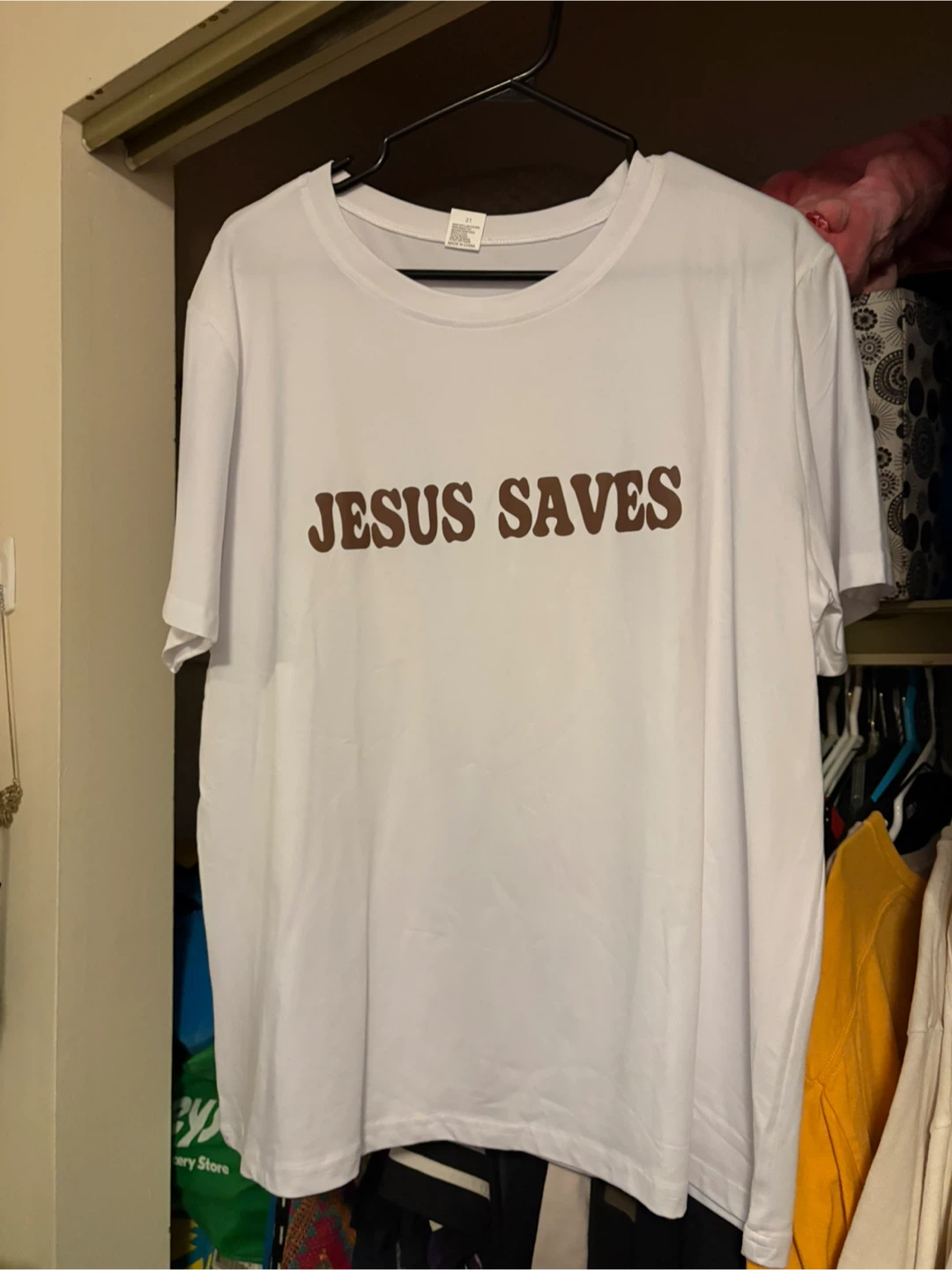 White T-Shirt with "Jesus Saves" Graphic - photo 2