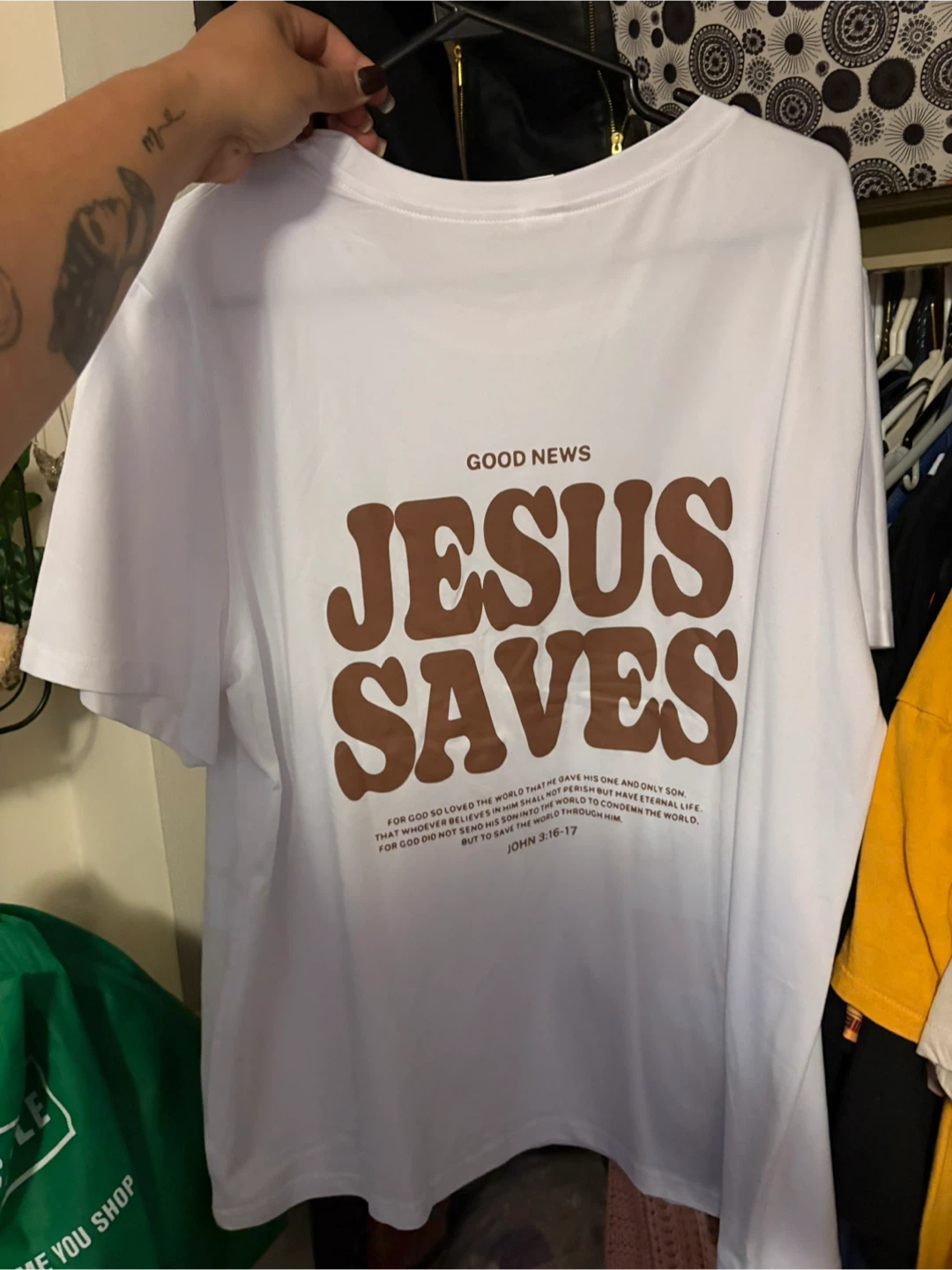 White T-Shirt with "Jesus Saves" Graphic