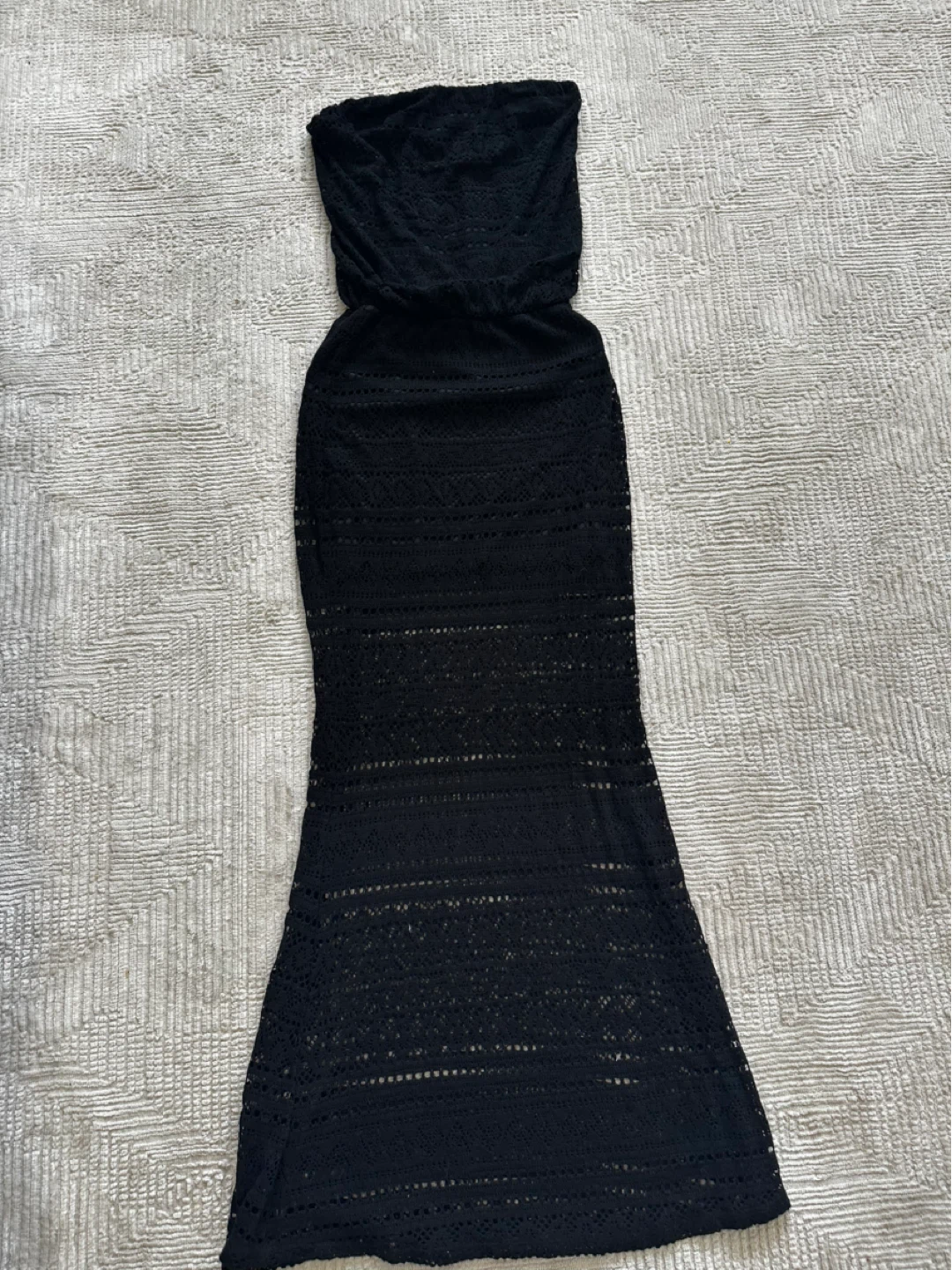 S-twelve Black Crochet Strapless Maxi Dress