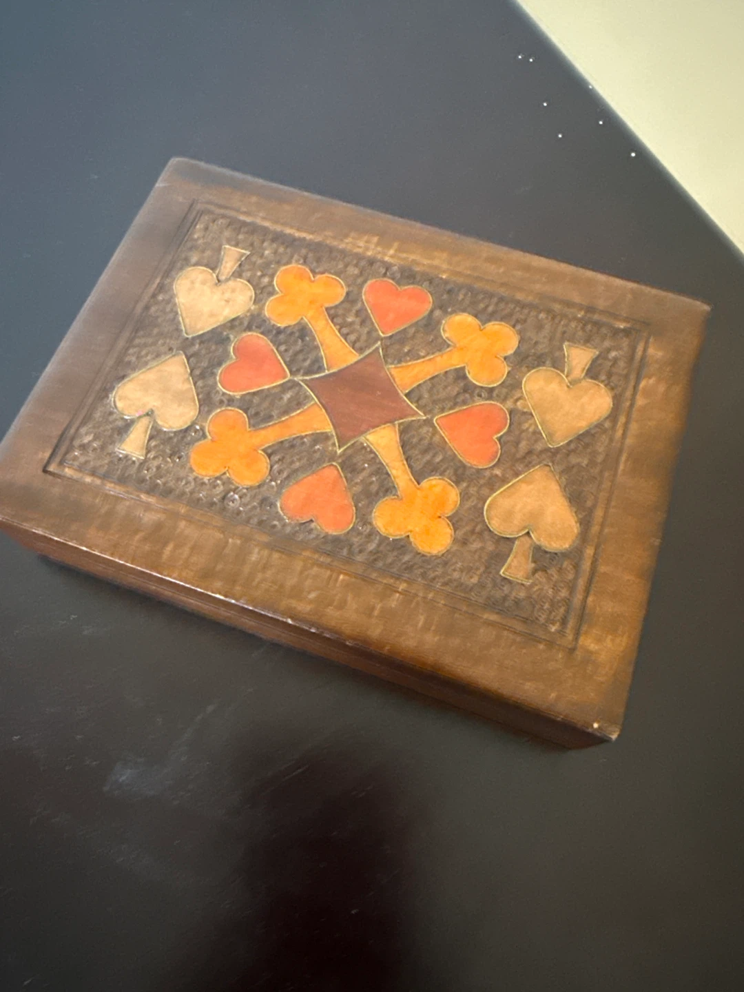 Wooden Decorative Box with Playing Card Motifs